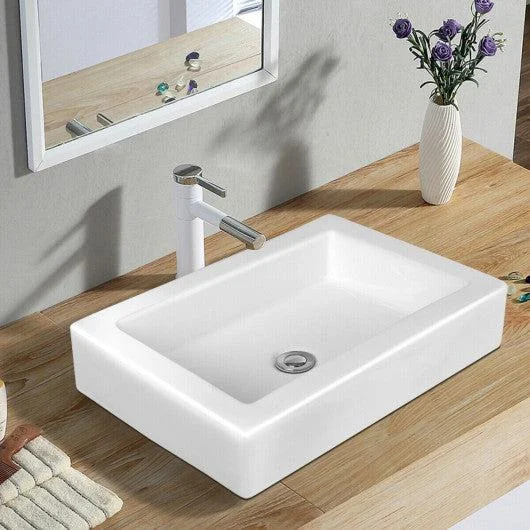 Costway 22.5 x 16 Inch Rectangle Bathroom Vessel Sink with Pop-up Drain