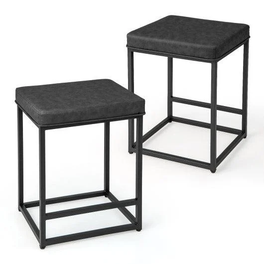 Costway 24" 2 Pieces Black Bar Stools with Thick PVC Leather Cushion and Footrest