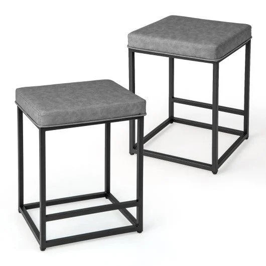 Costway 24" 2 Pieces Gray Bar Stools with Thick PVC Leather Cushion and Footrest
