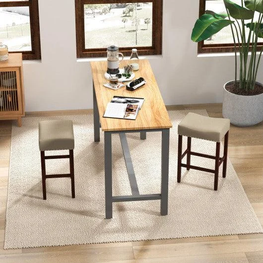 Costway 24" Set of 2 Beige Bar Stool with Curved Seat Cushions