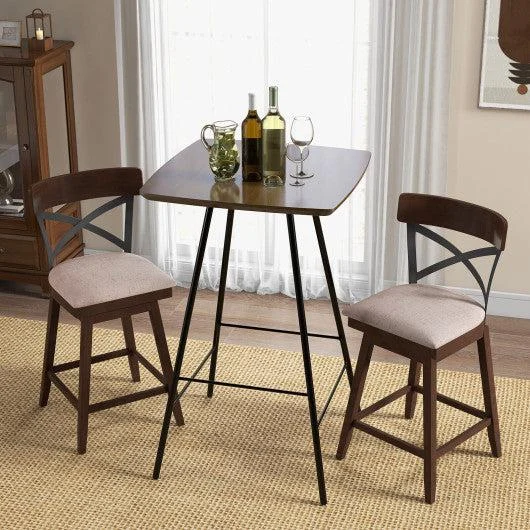 Costway 25" Set of 2 Wooden Swivel Bar Stools with Cushioned Seat and Open X Back