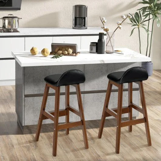 Costway 27.5" Set of 2 Brown Upholstered PU Leather Barstools with Back Cushion