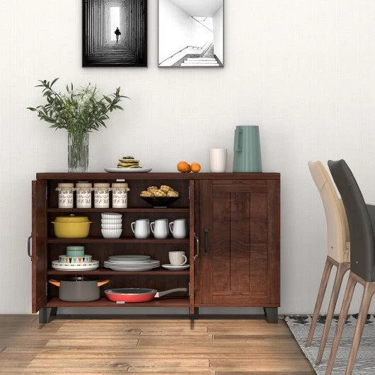 Costway 3-Door Brown Buffet Sideboard with Adjustable Shelves and Anti-Tipping Kits