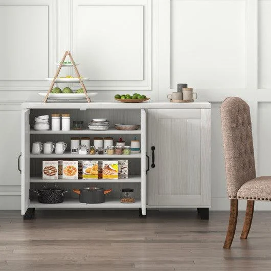 Costway 3-Door White Buffet Sideboard with Adjustable Shelves and Anti-Tipping Kits