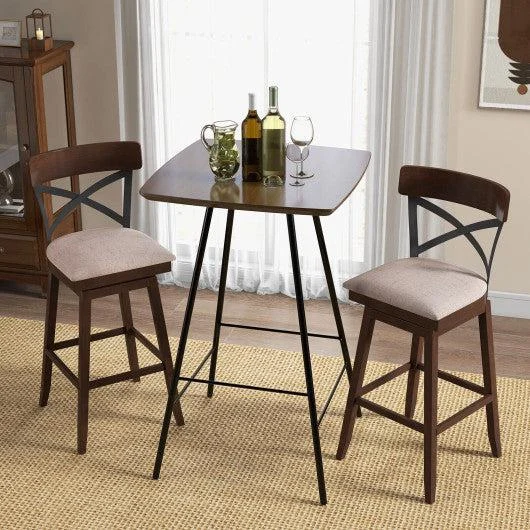 Costway 30" Set of 2 Wooden Swivel Bar Stools with Cushioned Seat and Open X Back