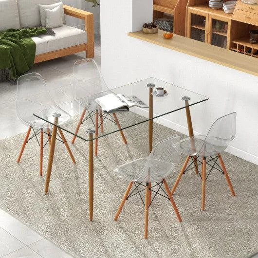 Costway 5 Pieces Transparent Rectangle Dining Table Set with 51 Inch Glass Tabletop