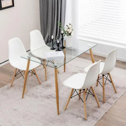 Costway 5 Pieces White Rectangle Dining Table Set with 51 Inch Glass Tabletop