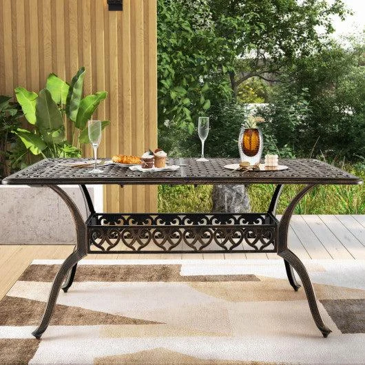 Costway 59" Bronze Aluminum Patio Dining Table with Umbrella Hole fot 6 Persons