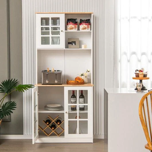 Costway 72" White Freestanding Pantry Cabinet with Hutch and Adjustable Shelf