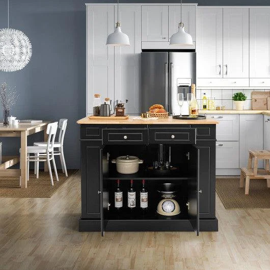 Costway Black Kitchen Island with Storage and 3-Level Adjustable Shelves