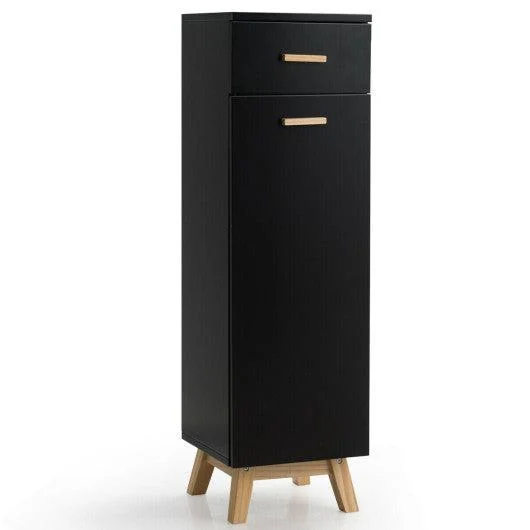 Costway Black Waterproof Bathroom Cabinet with Adjustable Shelves and Sliding Drawer