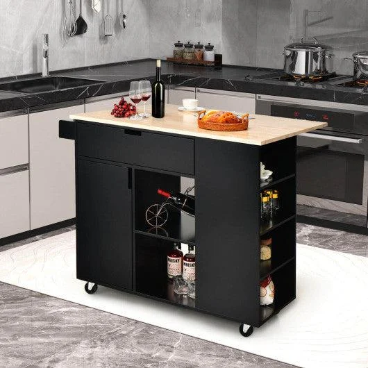 Costway Drop-Leaf Kitchen Island with Rubber Wood Top