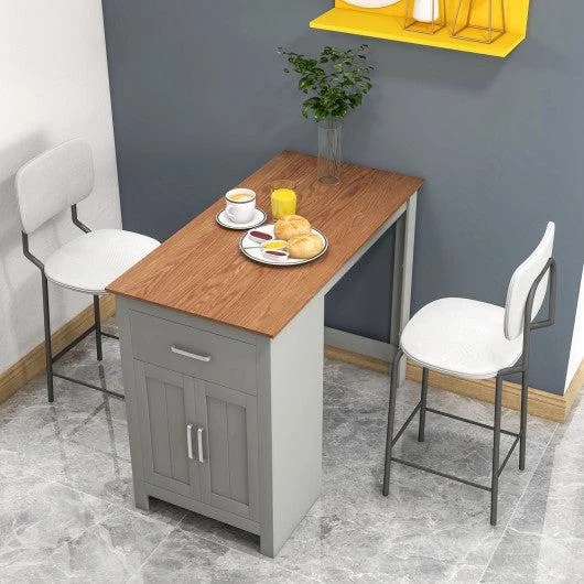 Costway Gray Counter Height Bar Table with Storage Cabinet and Drawer