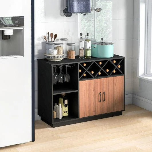 Costway Industrial Sideboard Cabinet with Removable Wine Rack and Glass Holder