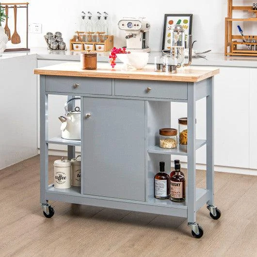 Costway Mobile Kitchen Island Cart with 4 Open Shelves and 2 Drawers