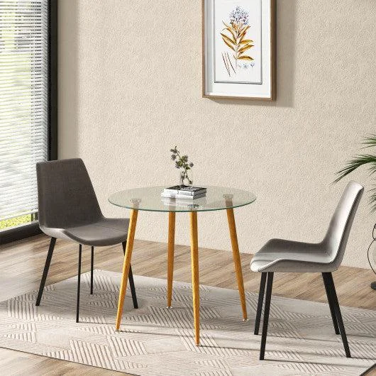 Costway Natural Round Glass Dining Table Leisure Coffee Table with Metal Legs