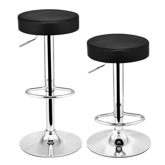 Costway Set of 2 White Round Leather Seat Chrome Leg Adjustable Hydraulic Swivel Bar Stool