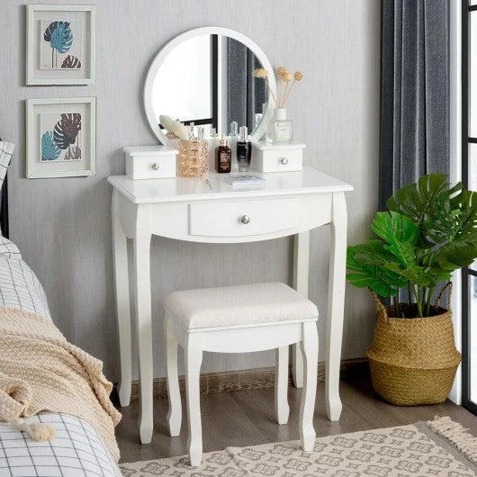 Costway Vanity Set with Large Round Mirror and 3 Drawers