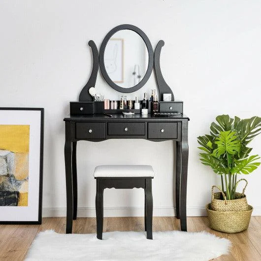 Costway Vanity Set with Removable Makeup Organizer and Comfortable Cushioned Stools