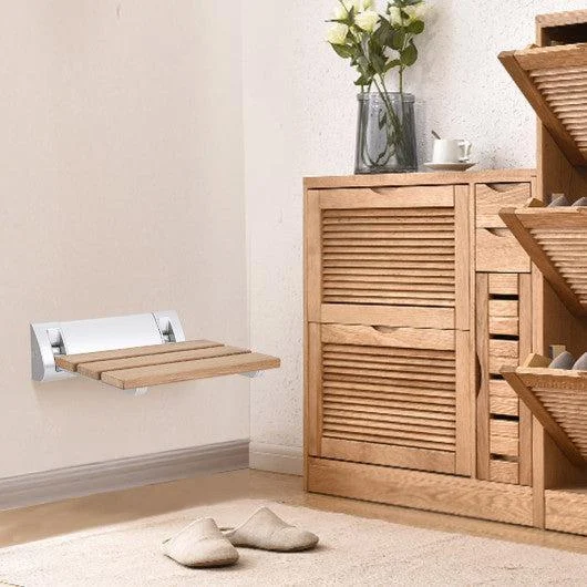 Costway Wall Mounted Teak Wooden Folding Shower Bath Seat