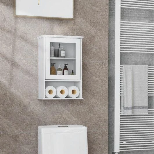 Costway White Bathroom Wall Mounted Adjustable Hanging Storage Medicine Cabinet