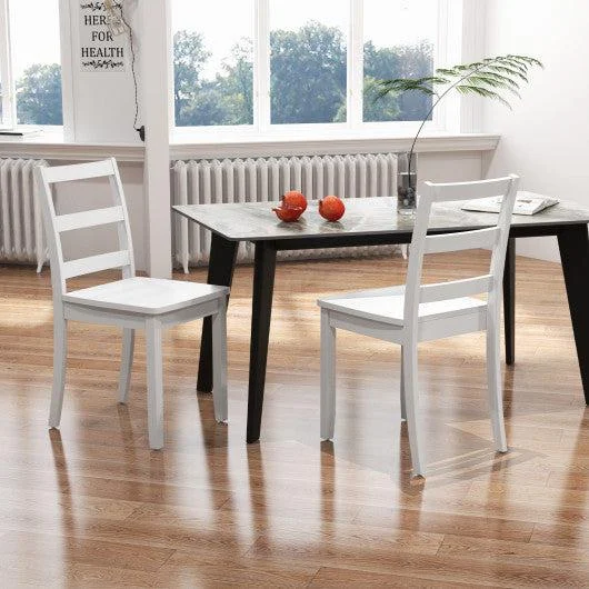 Costway White Set of 2 Wood Dining Chairs with Solid Rubber Wood Legs