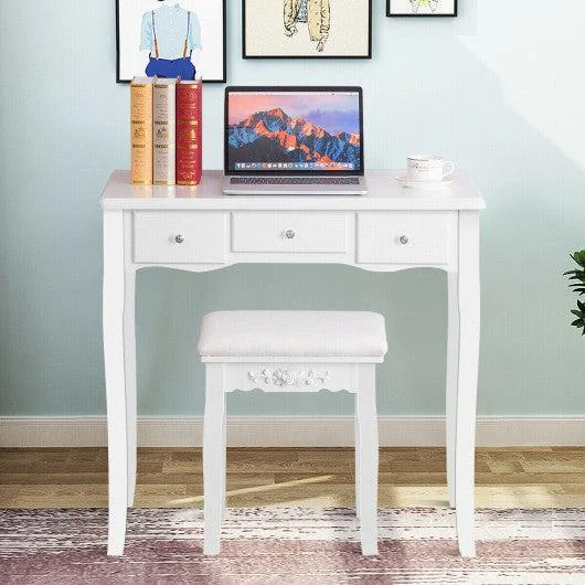 Costway White Vanity Set of Mirror Drawers Storage Box Makeup