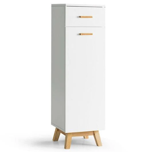 Costway White Waterproof Bathroom Cabinet with Adjustable Shelves and Sliding Drawer
