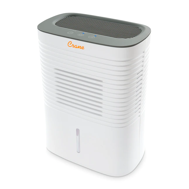 Crane  1.25-Pint 2-Speed Dehumidifier, Compact Portable Design, Effective Moisture Removal up to 300 Sq. Feet, 0.5 Gallon – 2 Liter Water Tank, White