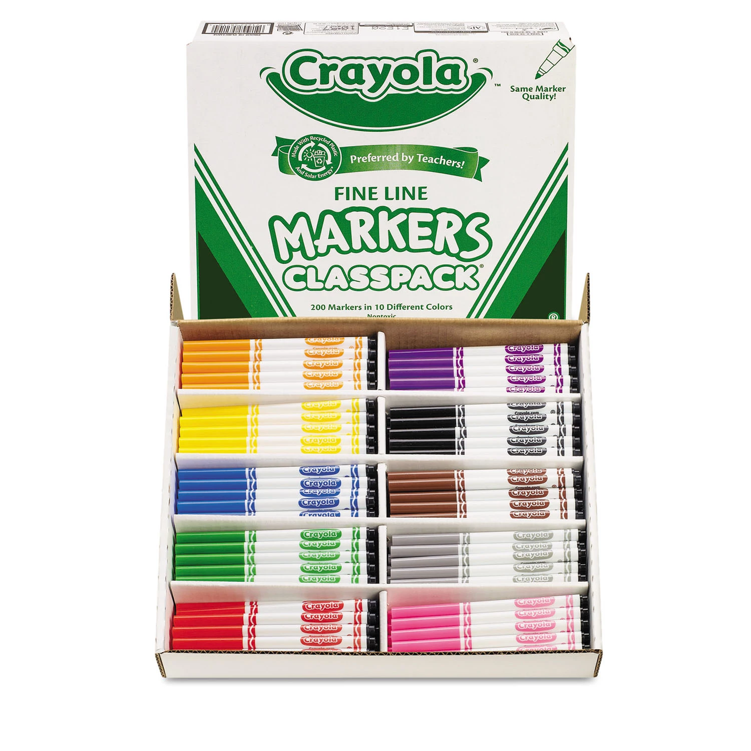 Crayola Non-Washable Classpack Markers, Fine Point, Ten Assorted Colors (200 ct.)
