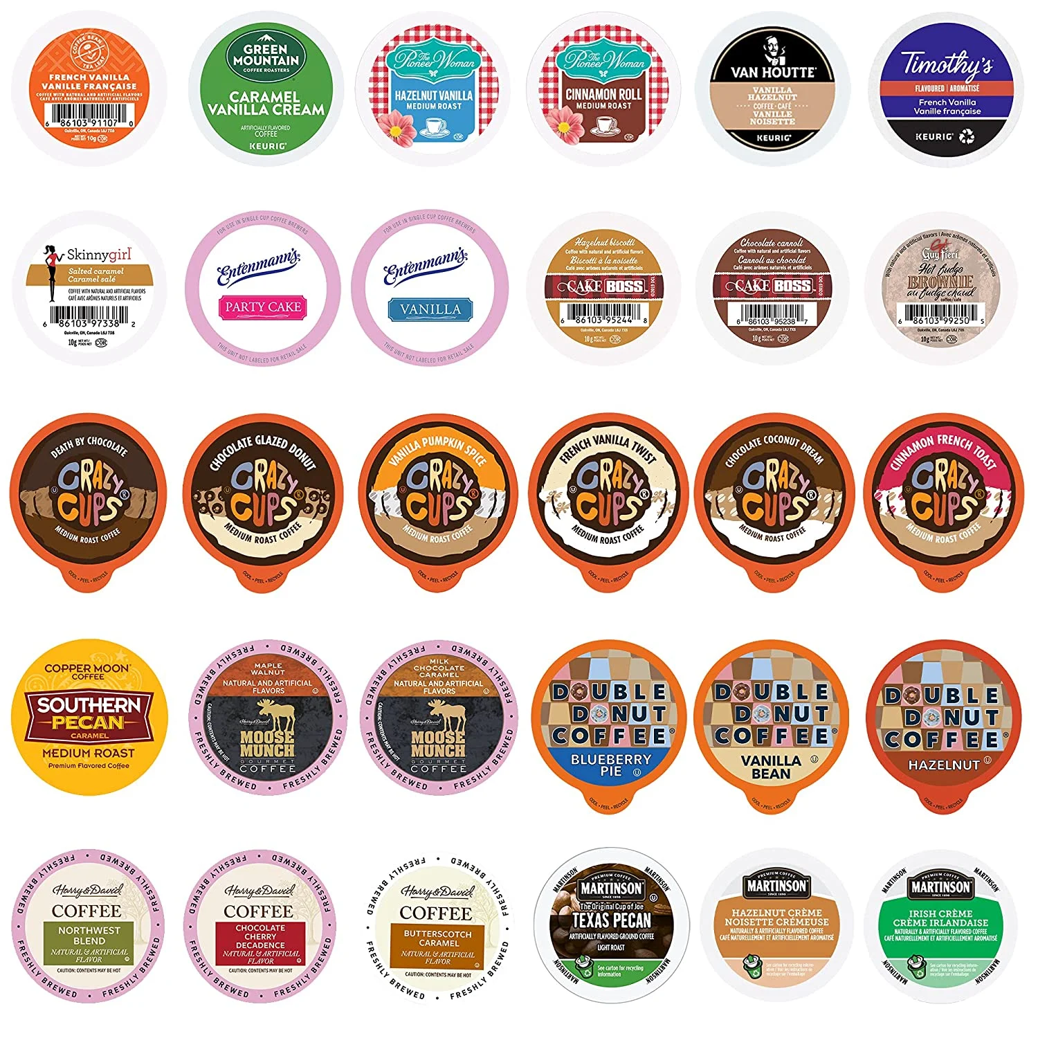 Crazy Cups Flavored Coffee Pods Variety Pack With Unique Flavored Coffee Sampler Pack, 30 Count