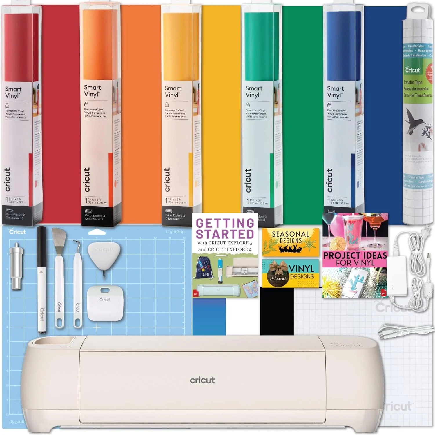 Cricut Explore 4 Cutting Machine with Rainbow Smart Vinyl Bundle – Electronic Craft Die-Cutting Machine with Variety Vinyl, Transfer Tape and Weeding Tools, Beginner Kit, Bluetooth Connectivity