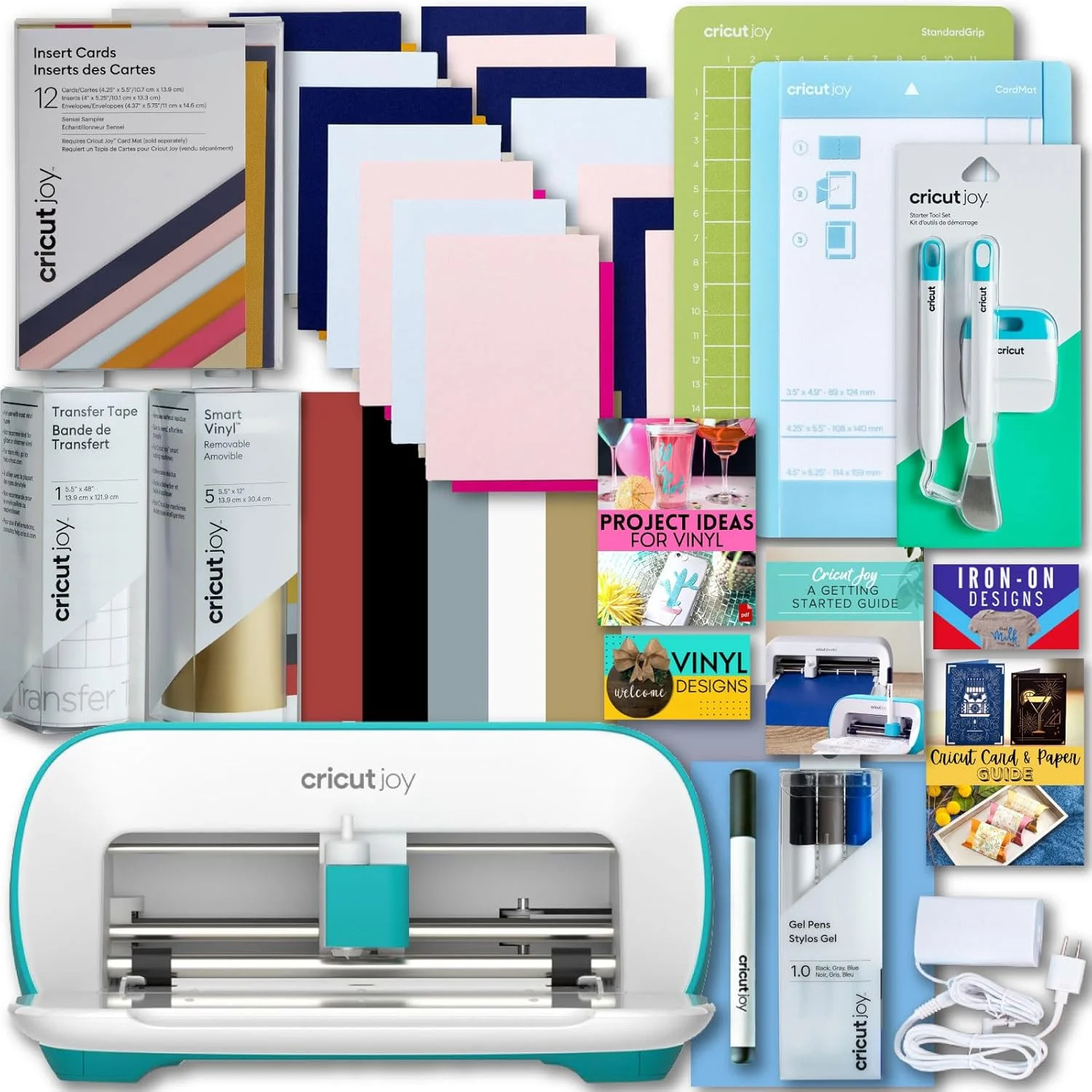 Cricut Joy Machine with Card Kit, Sampler Smart Vinyl Roll, Cutting Mats and Tool Set Bundle – Compact Tool for DIY Craft Projects and Decals, Beginner Craft Cutting Machine with Starting Materials