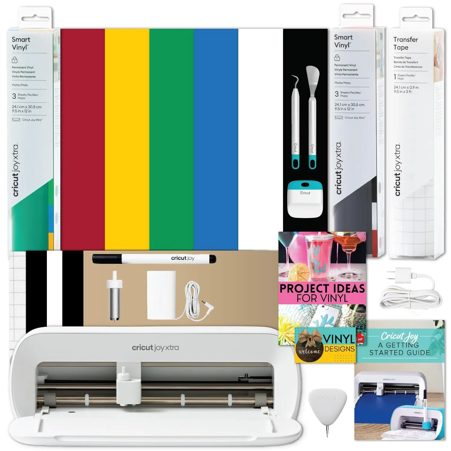 Cricut Joy Xtra Cutting Machine with Rainbow Smart Vinyl Sampler Packs and Tools Bundle – Beginner Portable Bluetooth Compatible Craft Cutting Machine and Cutting Materials