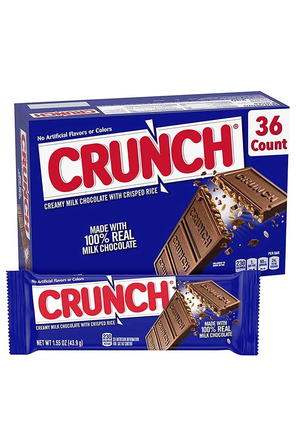 Crunch 100% Real Milk Chocolate Candy Bars, Full Size 1.55 oz (36 Count)