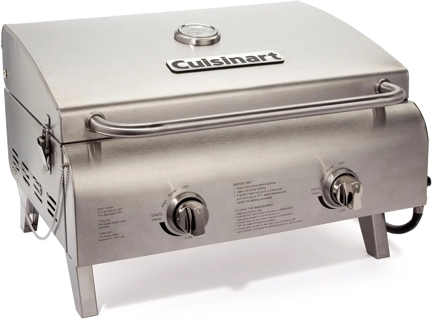 Cuisinart Chef’s Style Tabletop Portable Propane Grill, 20,000 BTU Stainless Steel 2-Burner Outdoor Gas Grill for Camping, Tailgates, BBQ, Hassle-Free Setup, Twist-Start Ignition, CGG-306