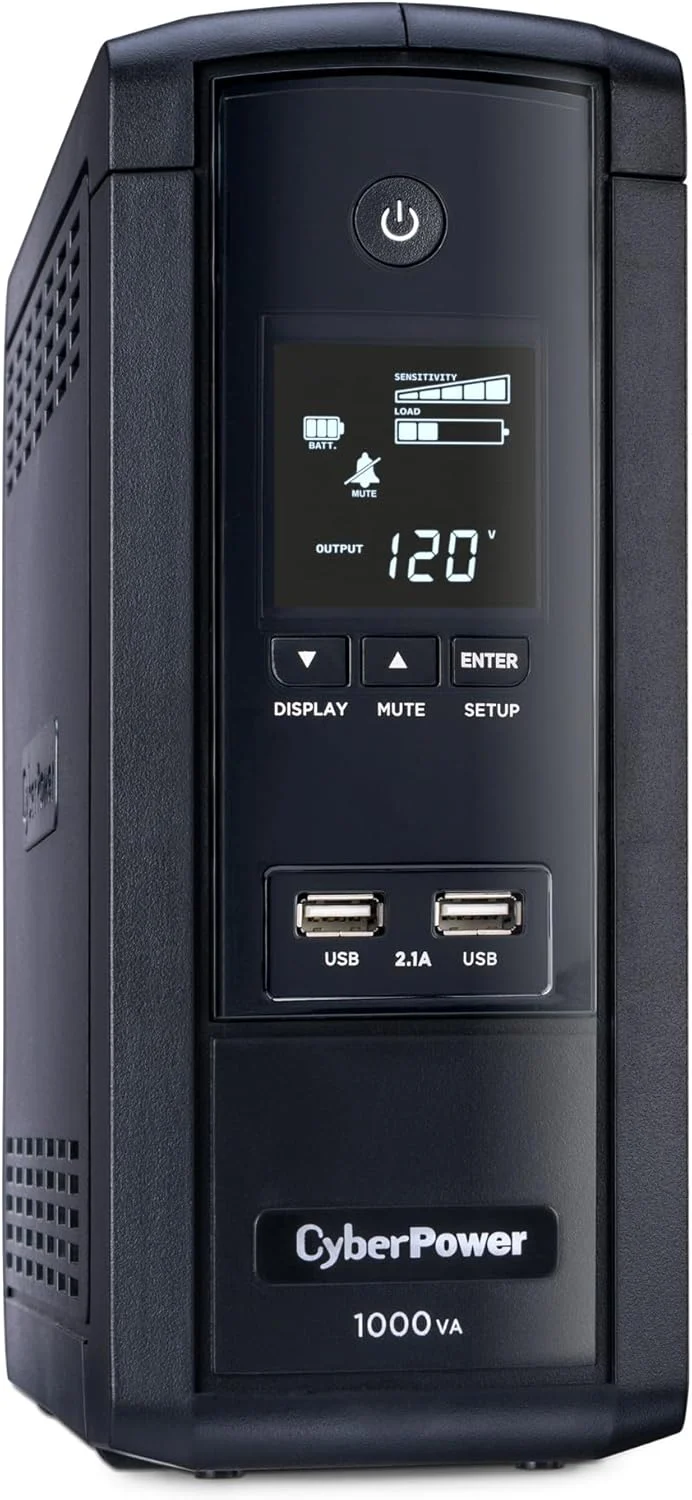 CyberPower BRG1000AVRLCD Intelligent LCD UPS System, 1000VA/600W, 10 Outlets, AVR, Mini-Tower, 5-Year Warranty