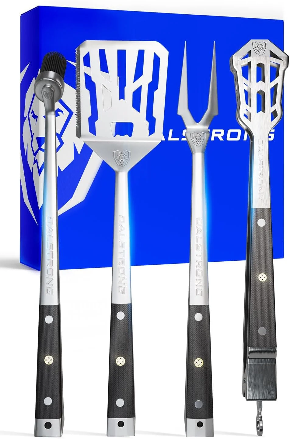 DALSTRONG 4-Piece Professional BBQ Pitmaster Grill Set – Premium High-Carbon Stainless Steel Grilling – 18 inch Length – Silicone Brush, Spatula, Tongs, Fork – G10 Handles