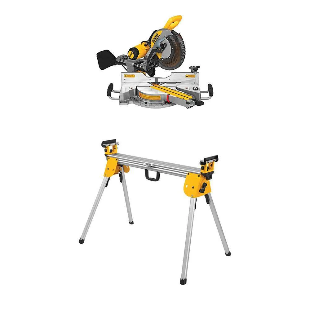 DEWALT 15 Amp Corded 12 in. Double Bevel Sliding Compound Miter Saw w/Blade Wrench, Material Clamp & Compact Miter Saw Stand