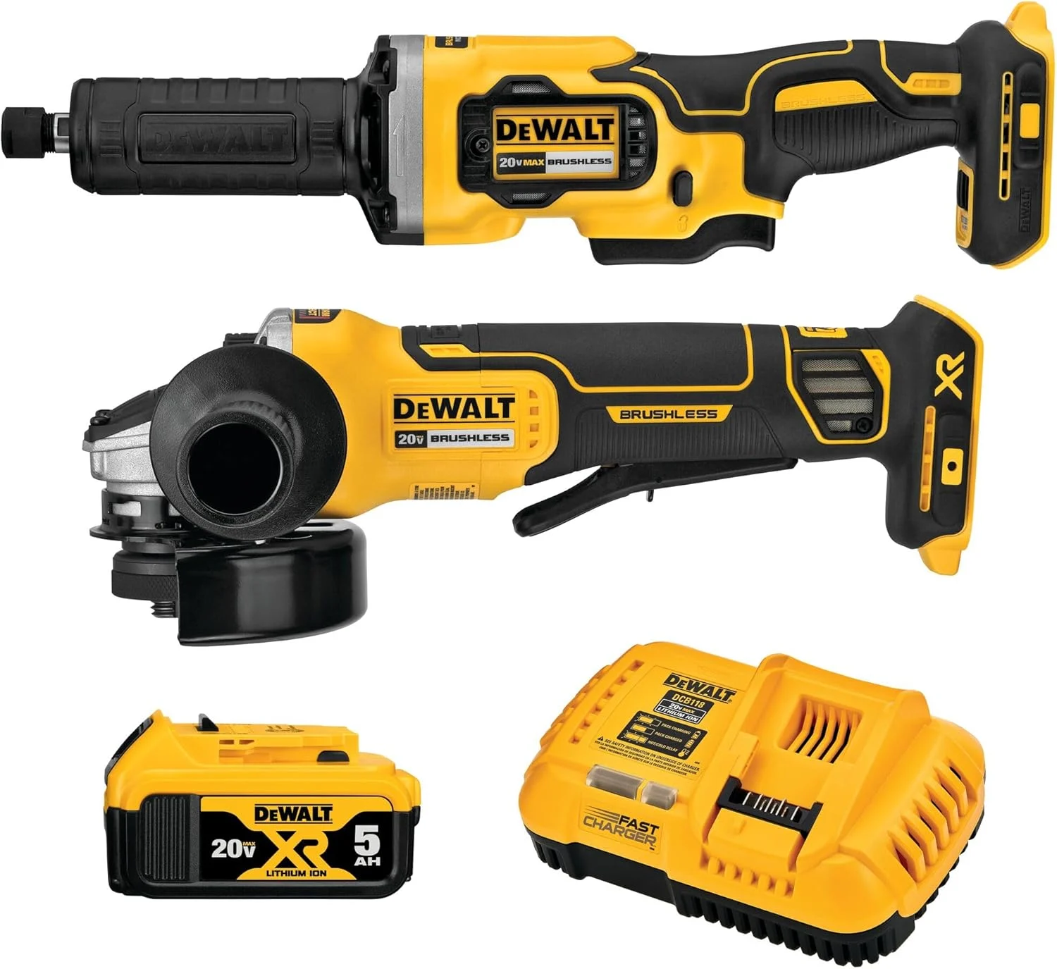 DEWALT DCK203P1 20V MAX XR Cordless Grinder 2 Tool Combo Kit with 4.5 in. Grinder, 1-1/2 in. Die Grinder, and (1) 5.0Ah Battery