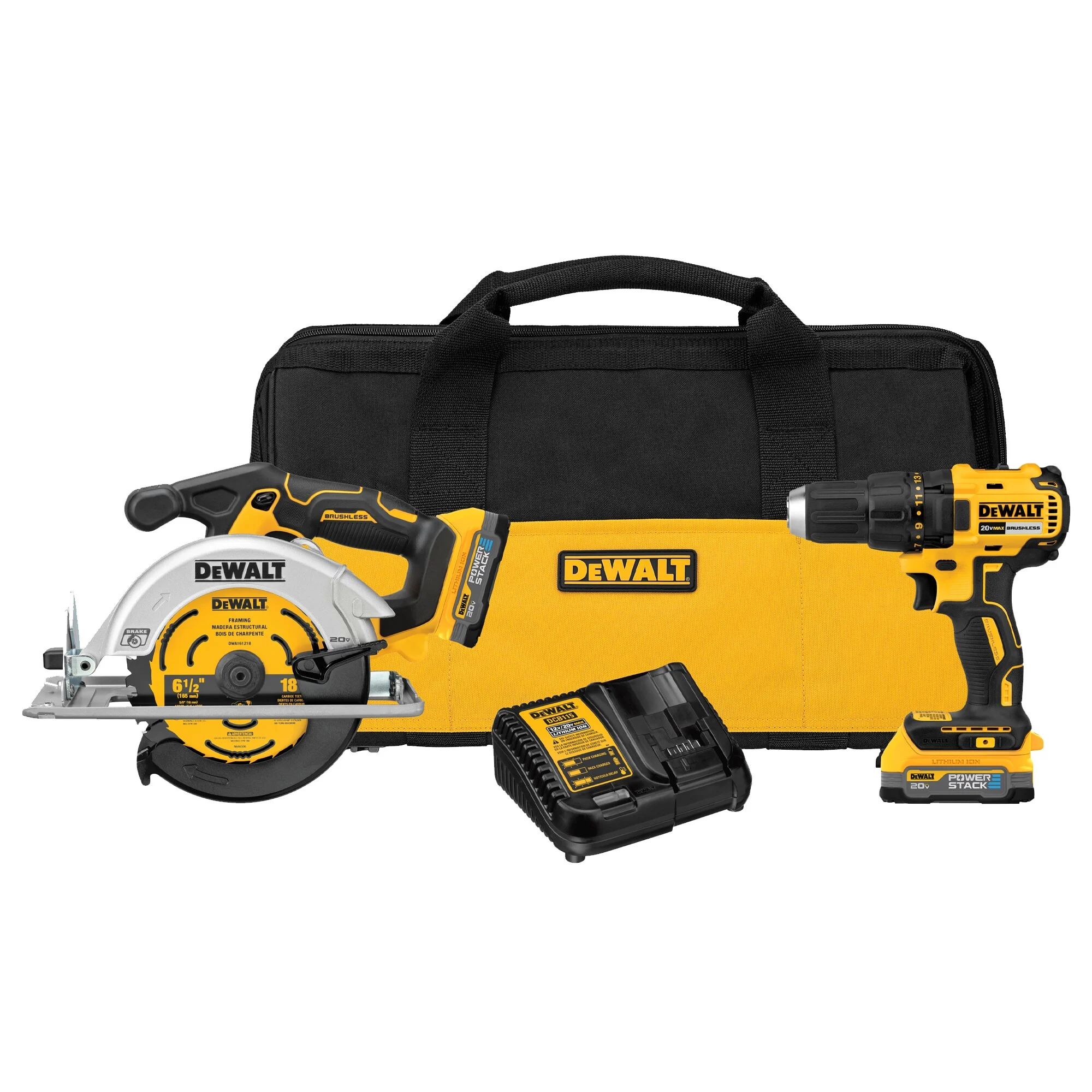 DEWALT DCK239E2 20V MAX Brushless Cordless Circular Saw and Drill Combo Kit with DEWALT POWERSTACK, Compact Batteries
