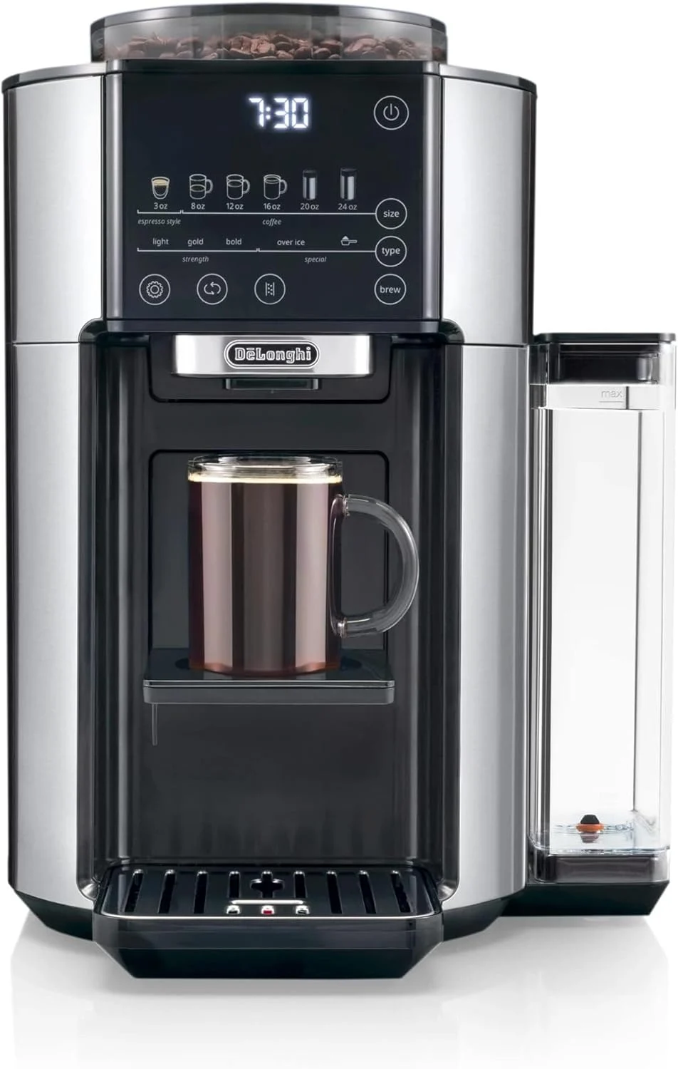 De’Longhi CAM51025MB True Brew Drip Coffee Maker, Built in Grinder, Single Serve, 8 oz to 24 oz, Hot or Iced Coffee, Stainless