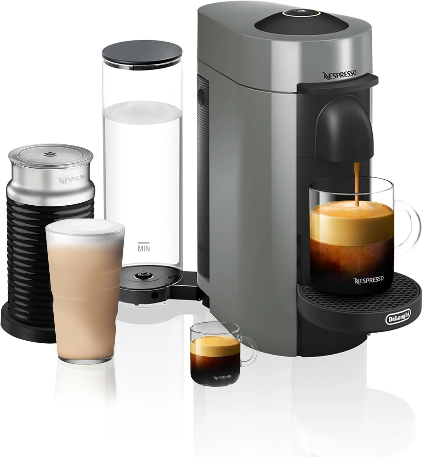 De’Longhi Nespresso Vertuo Plus Coffee and Espresso Maker by De’Longhi, Grey with Aeroccino Milk Frother