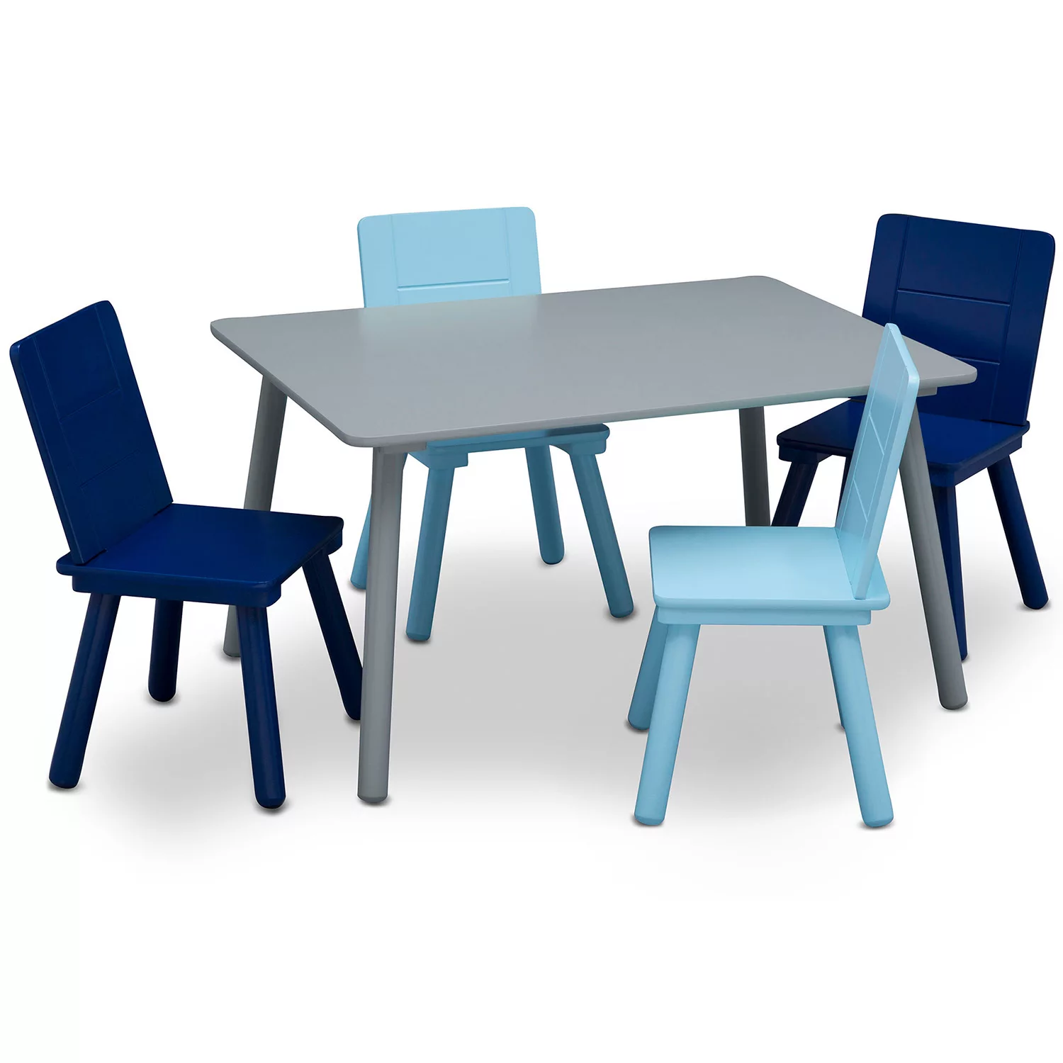 Delta Children Kids Table and Chair Set (4 Chairs Included) – Ideal for Arts & Crafts, Snack Time, Homeschooling, Homework & More – Greenguard Gold Certified, Grey/Blue