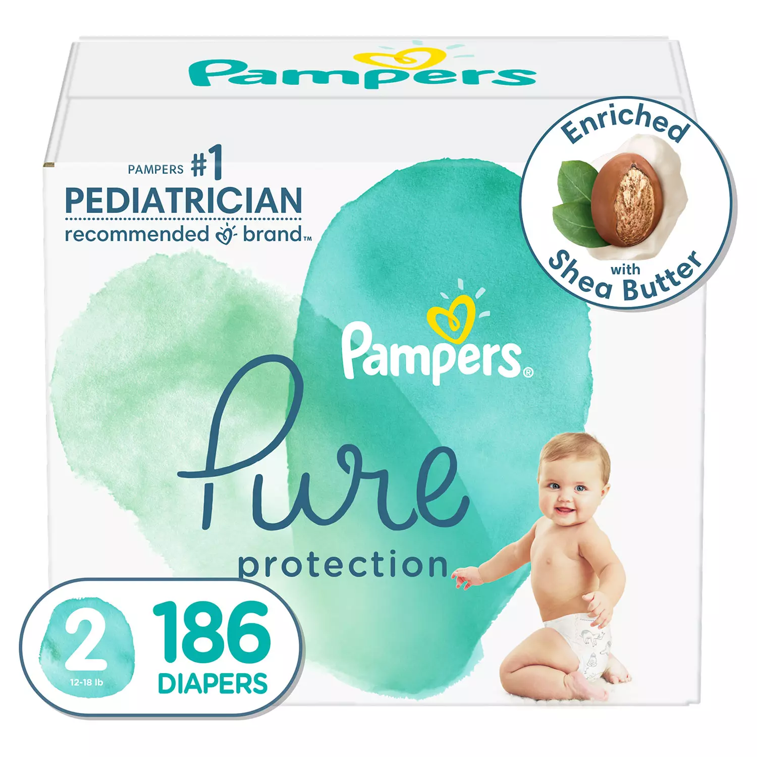 Diapers Size 2, 186 Count – Pampers Pure Protection Hypoallergenic Disposable Baby Diapers for Sensitive Skin, Fragrance Free, (Packaging May Vary)