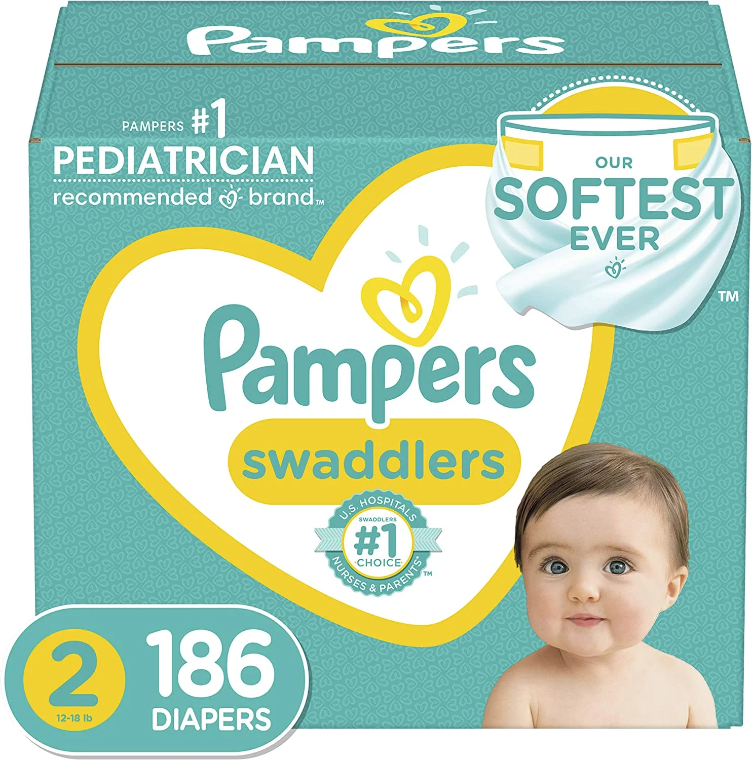 Diapers Size 2, 186 Count – Pampers Swaddlers Disposable Baby Diapers, (Packaging May Vary)
