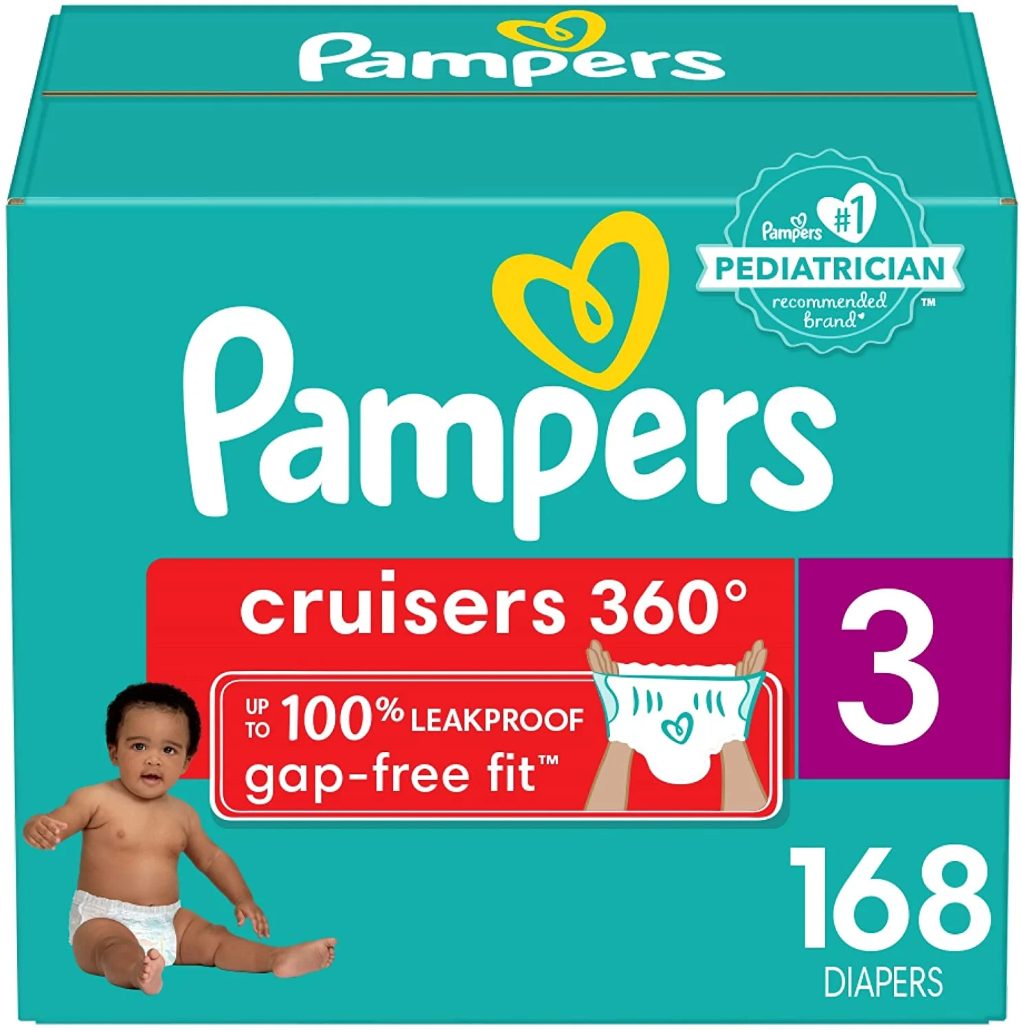 Diapers Size 3, 168 Count – Pampers Pull On Cruisers 360° Fit Disposable Baby Diapers with Stretchy Waistband