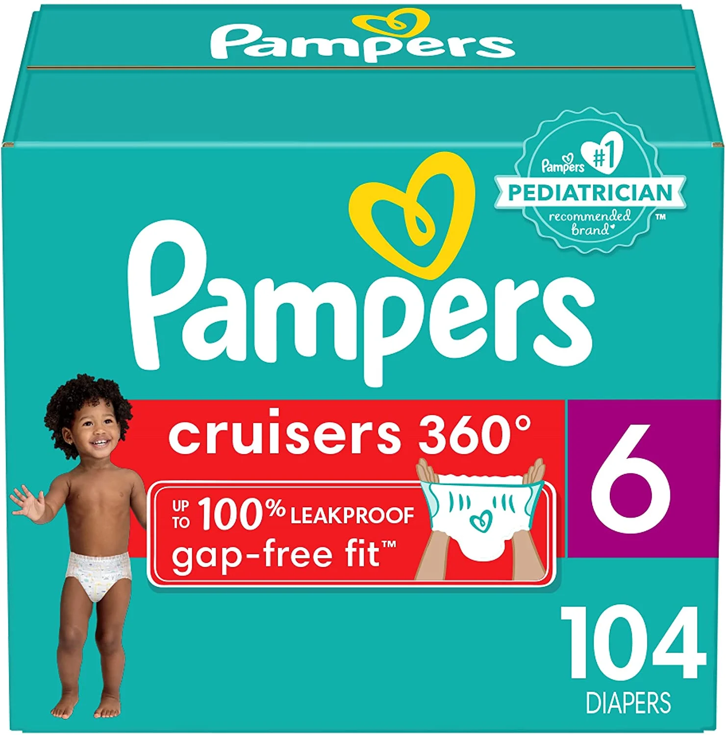 Diapers Size 6, 104 Count – Pampers Pull On Cruisers 360° Fit Disposable Baby Diapers with Stretchy Waistband