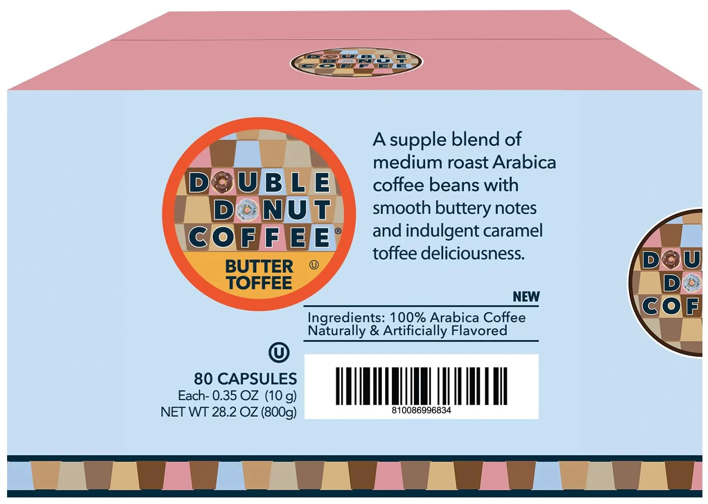 Double Donut Flavored Coffee Pods,Butter Toffee Coffee, Single Serve Medium Roast Coffee for Keurig K Cups Brewers, 80 Count