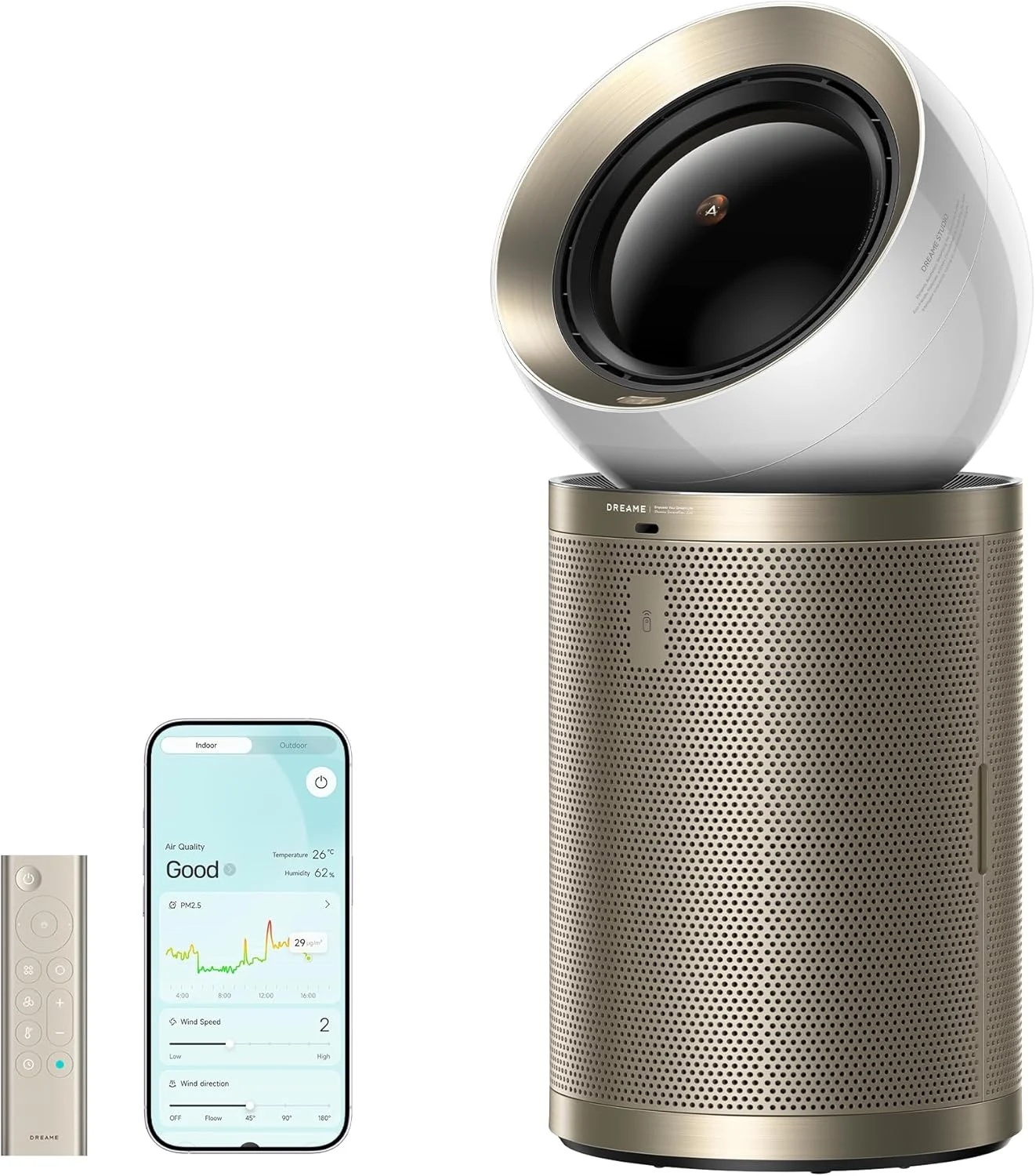 Dreame Smart Air Purifier PM10 for Home Large Room, Cleans 7,534 ft² in One Hour with 4 Filters, Dual-way Air Oulets, Al Tracking, Air Quality Monitor with 7 Sensors, 2-in-1 Purifier & Fan, Gold
